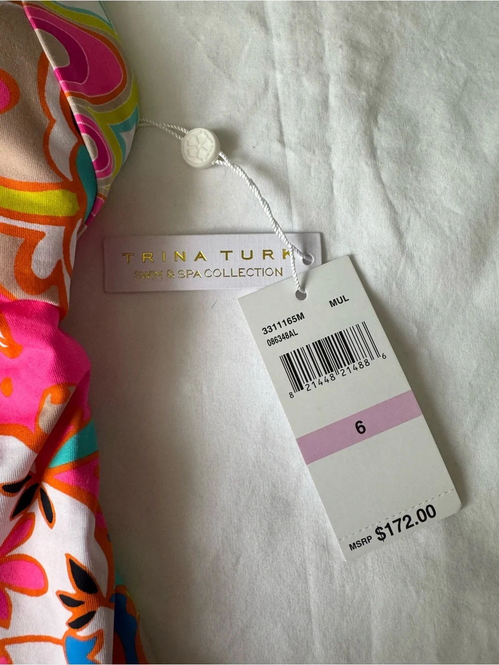 NWT Trina Turk L67232 Women's Multi Venus Plunge One-Piece Swimsuit Size 6